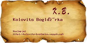 Kolovits Boglárka névjegykártya